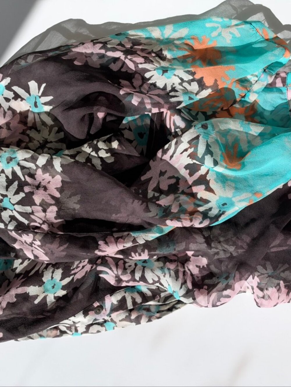Diane von Furstenberg Silk Floral Blouse Sheer Teal Pink Size 12
